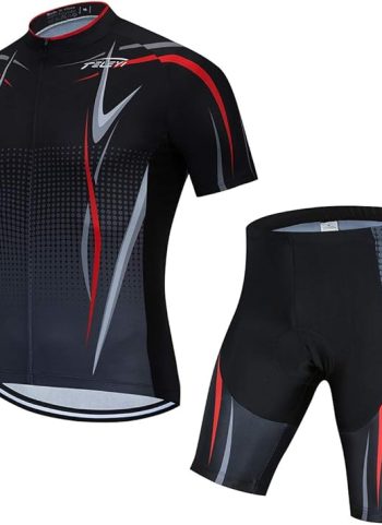 PSPORT Men's Cycling Jersey Shorts Sets Bike Clothing Suit Short Sleeve Road Bicycle Biking Clothes Black Cyclist Uniform