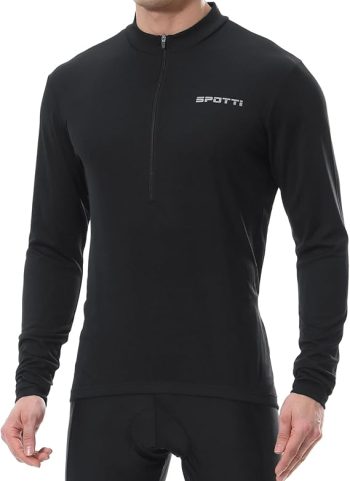 Spotti Men's Cycling Bike Jersey Long Sleeve with 3 Rear Pockets - Moisture Wicking, Breathable, Quick Dry Biking Shirt