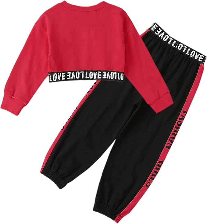 Betusline Girls 2 Piece Outfits Girls Cropped Sweatsuit Pants Outfit Clothes Set, 4T-14 Years - Image 6