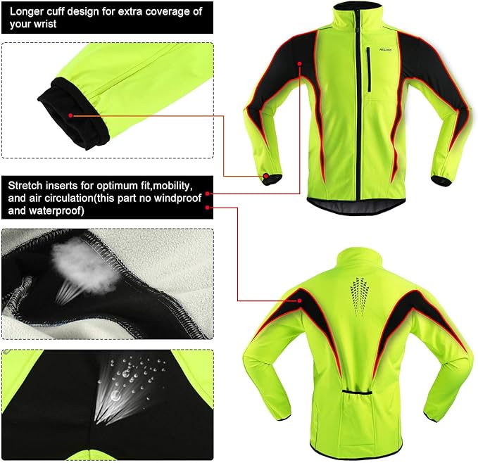 ARSUXEO Winter Warm UP Thermal Softshell Cycling Jacket Windproof Waterproof 15-k - Image 3