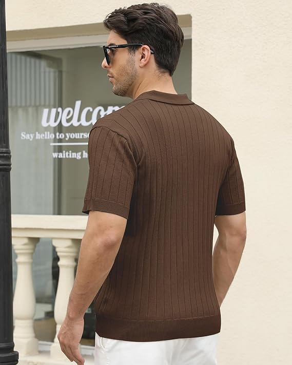 Alex Vando Mens Knit Polo Shirts Casual Short Sleeve Johnny Collar Golf Shirts - Image 4