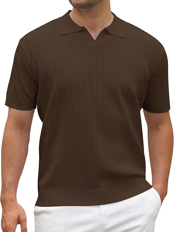 Alex Vando Mens Knit Polo Shirts Casual Short Sleeve Johnny Collar Golf Shirts - Image 7