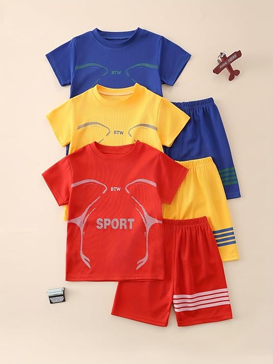 Boys' Active Shorts Set 6 Pieces T-Shirt and Quick Drying Shorts Summer Activewear Sets 4-12Y - Image 2