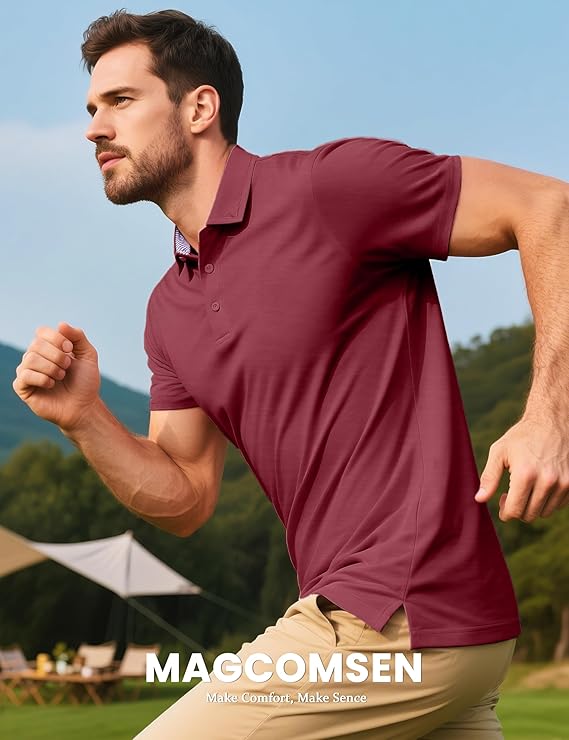 EDITCOZY Mens Polo Shirts with Pocket Casual Classic Short Sleeve Button Golf T-Shirt Top - Image 2