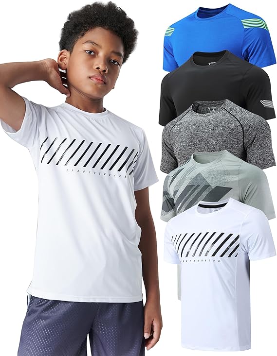 5 Pack Boys Athletic Shirts, Youth Activewear Dry Fit Tshirts for Kids, Short Sleeve Tees, Bulk Athletic Performance Clothing - Image 7