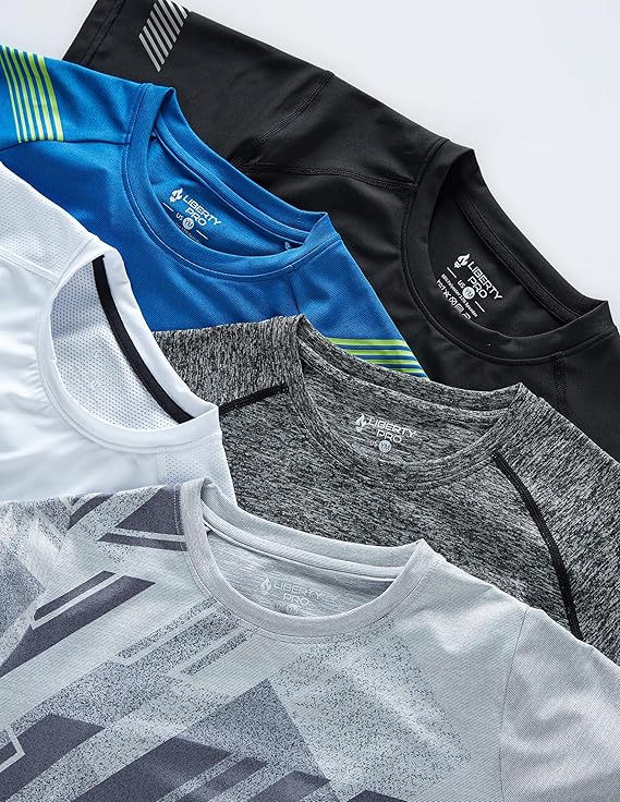 5 Pack Boys Athletic Shirts, Youth Activewear Dry Fit Tshirts for Kids, Short Sleeve Tees, Bulk Athletic Performance Clothing - Image 2